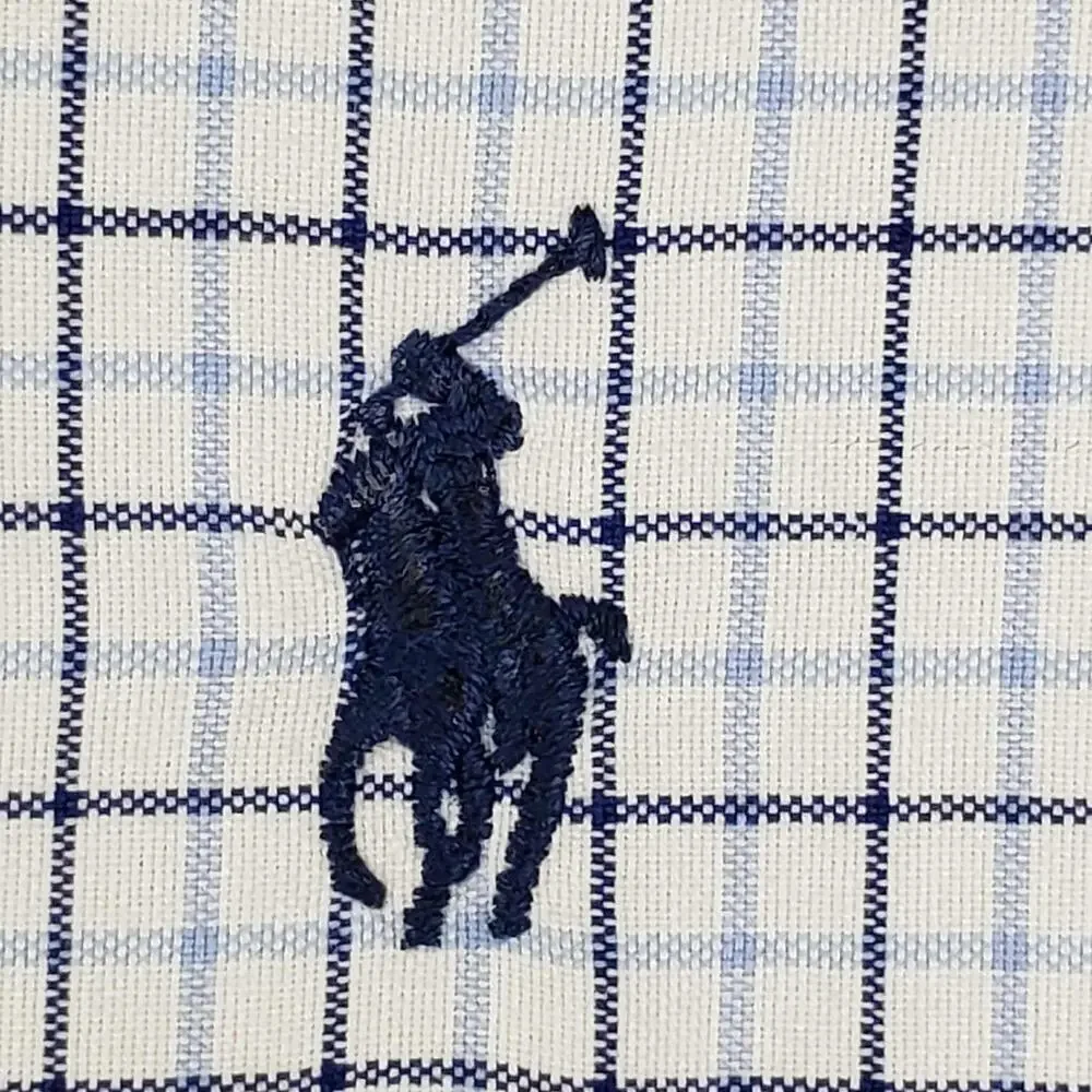 Polo Ralph Lauren Shirt Oxford Button Down Mens Size Large 17.5 Plaid Blue